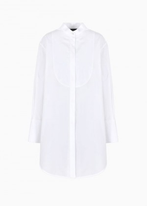 White Emporio Armani Oversized Cotton Shirt With Plastron | EA-SN56977