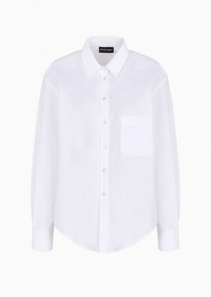 White Emporio Armani Oversized Poplin Shirt With Insert And Patch Pocket | EA-SN56954