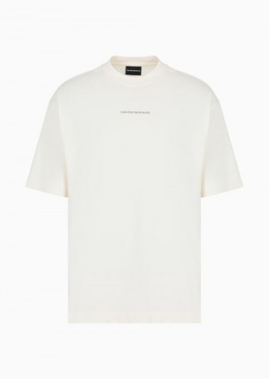 White Emporio Armani Oversized-fit T-shirt In Heavyweight Jersey With Logo And Cross-over Tape | EA-SN58635