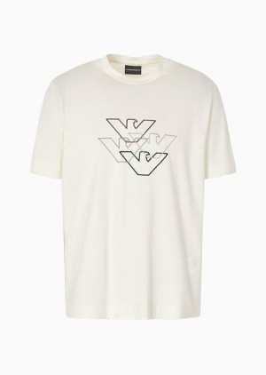 White Emporio Armani Pima Jersey T-shirt With Logo Embroidery | EA-SN58603