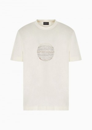 White Emporio Armani Pima Jersey T-shirt With Rubberised Stencil Logo | EA-SN58624