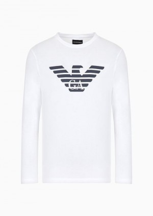 White Emporio Armani Pima-jersey Jumper With Printed Logo | EA-SN58683