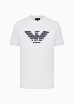 White Emporio Armani Pima-jersey T-shirt With Logo Print | EA-SN58736