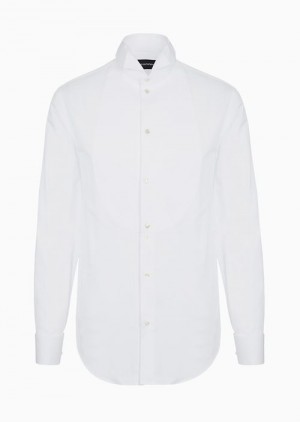 White Emporio Armani Poplin Shirt With Bib Front In A Honeycomb Weave | EA-SN57902