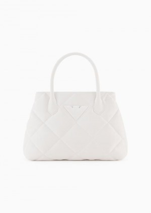 White Emporio Armani Shiny Wet-look Quilted Nylon Handbag | EA-SN57238