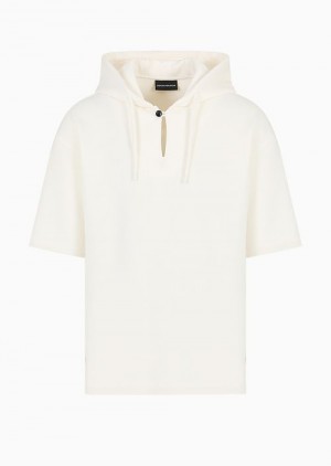 White Emporio Armani Short-sleeved Double-jersey Hooded Sweatshirt | EA-SN58516