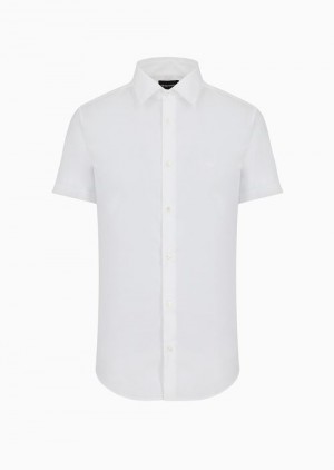 White Emporio Armani Short-sleeved, Stretch Nylon-blend Shirt | EA-SN57854