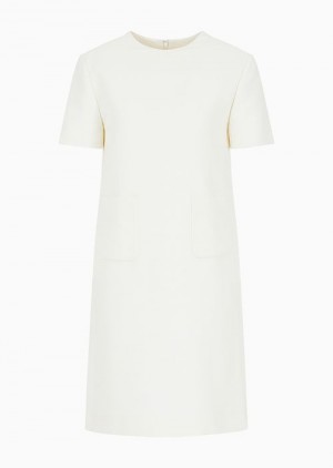 White Emporio Armani Short-sleeved Tunic Dress In Technical Faille | EA-SN56563