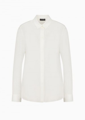 White Emporio Armani Silk CrêPe-de-chine Shirt With Pleated Back | EA-SN56953