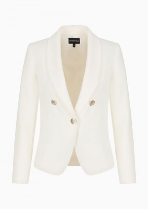 White Emporio Armani Single-breasted Stretch Jacket With Combination Lapels And Gold Buttons | EA-SN56442