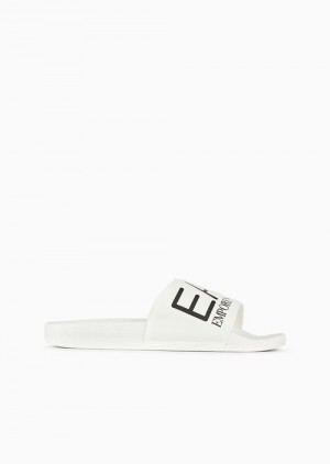 White Emporio Armani Sliders With Oversized Logo | EA7-SN60073