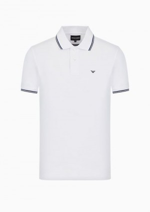 White Emporio Armani Slim-fit Stretch Piqué Polo Shirt With Micro Eagle | EA-SN58463