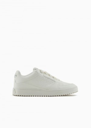 White Emporio Armani Sneakers With Oversized Embossed Eagle | EA-SN58908