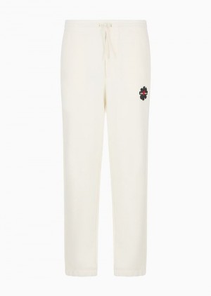 White Emporio Armani Soft Jersey-fleece Joggers With Mon Amour Flock Print | EA-SN58401