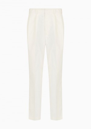 White Emporio Armani Soft-touch Pima-cotton Gabardine Trousers With Darts | EA-SN58317