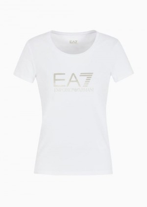 White Emporio Armani Stretch-cotton Shiny T-shirt | EA7-SN59645