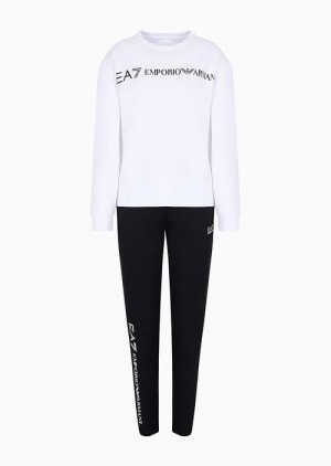 White Emporio Armani Stretch-cotton Tracksuit With Logo | EA7-SN59617