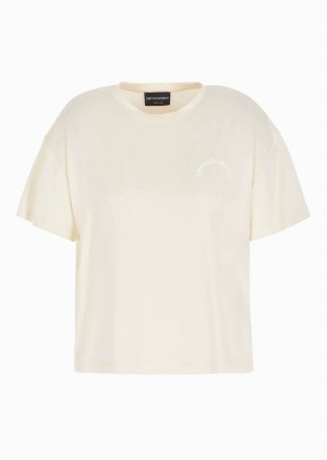 White Emporio Armani Stretch-jersey T-shirt With Oversized Chalet Capsule Collection Print | EA-SN57047