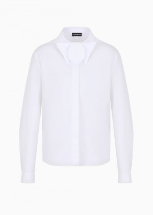 White Emporio Armani Stretch-poplin Guru-collar Shirt With Interchangeable Collars | EA-SN56923