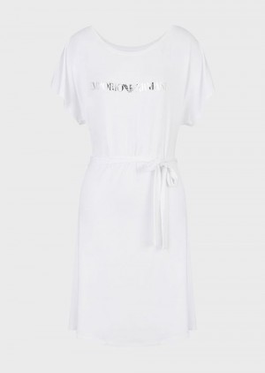 White Emporio Armani Stretch-viscose Beach Dress With Logo | EA-SN57082