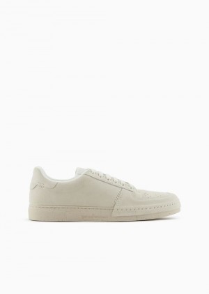 White Emporio Armani Suede Sneakers | EA-SN58916