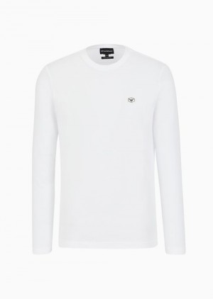 White Emporio Armani Supima Jersey Jumper With Micro Logo Patch | EA-SN58679