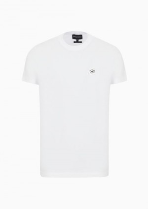 White Emporio Armani Supima Jersey T-shirt With Micro Logo Patch | EA-SN58737