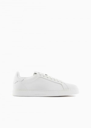 White Emporio Armani Supple Leather Sneakers | EA-SN58980