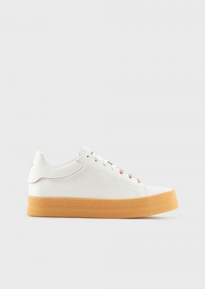 White Emporio Armani Sustainable Collection Recycled-leather Sneakers | EA-SN58938