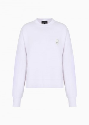 White Emporio Armani Sweatshirt In Milano-stitch Fabric With Travel Essentials Patch | EA-SN56989