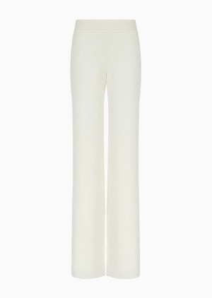 White Emporio Armani Techno Cady Palazzo Trousers | EA-SN56875