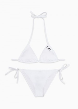 White Emporio Armani Triangle Bikini With Logo | EA7-SN59605