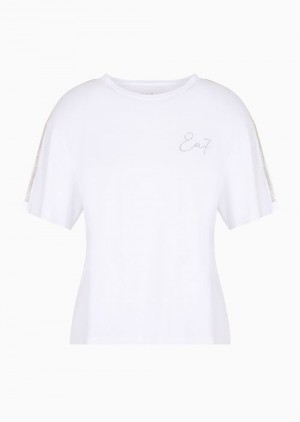 White Emporio Armani T-shirt Girocollo Precious In Misto Cotone Organico | EA7-SN59641