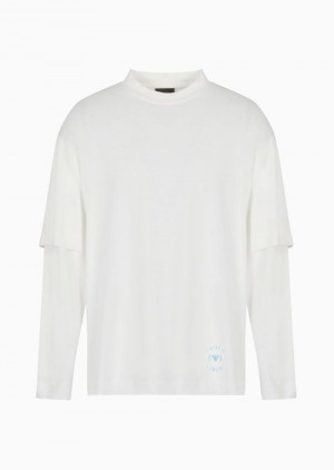 White Emporio Armani Two-piece Effect Heavyweight Jersey Oversized-fit Jumper | EA-SN58657