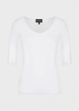 White Emporio Armani Viscose Stretch Jersey Jumper With Three-quarter Length Sleeves | EA-SN57050