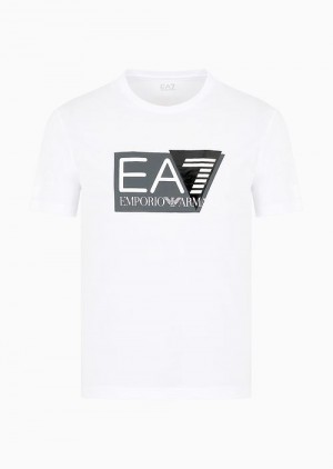 White Emporio Armani Visibility Stretch-cotton Jersey, Short-sleeved T-shirt | EA7-SN59950