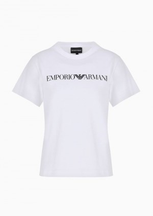 White Logo Emporio Armani Armani Sustainability Values Organic-jersey T-shirt With Logo Print | EA-SN57044