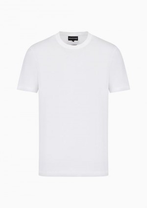 White Logo Emporio Armani Jersey T-shirt With Jacquard Logo | EA-SN58676