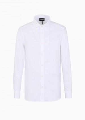 White Logo Emporio Armani Lyocell-blend Shirt With All-over Asv Jacquard Logo Pattern | EA-SN57881