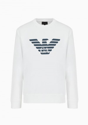 White Logo Emporio Armani Modal-blend Sweatshirt With Logo Print | EA-SN58536