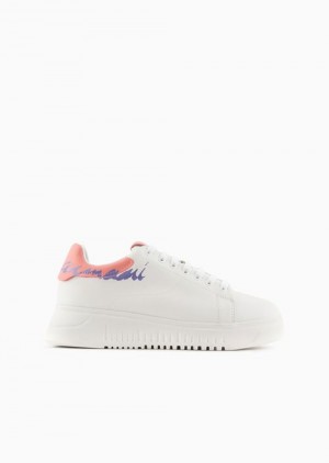 White Logo Emporio Armani Nappa-leather Sneakers With Back Signature Logo | EA-SN57222