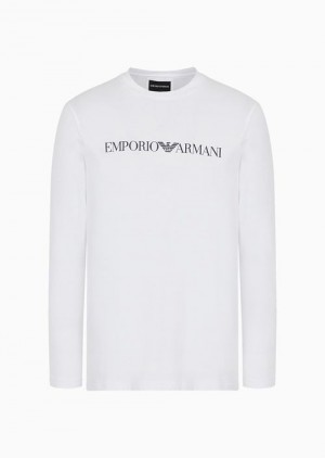 White Logo Emporio Armani Pima-jersey Jumper With Printed Logo | EA-SN58698