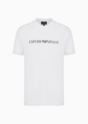 White Logo Emporio Armani Pima-jersey T-shirt With Logo Print | EA-SN58697