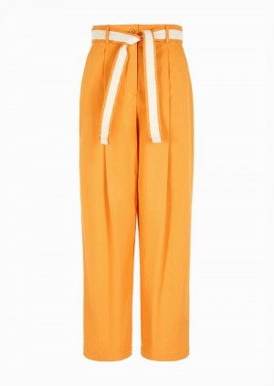 Yellow Emporio Armani Asv Capsule Organic Gabardine Trousers With A Belt | EA-SN56797