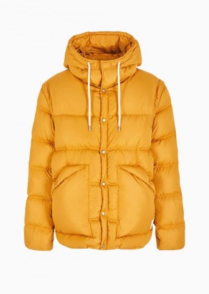 Yellow Emporio Armani Asv Capsule Satin Quilted Down Jacket With Hood And Recycled Down | EA-SN58167