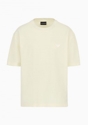 Yellow Emporio Armani Seersucker T-shirt With Eagle Patch | EA-SN58627