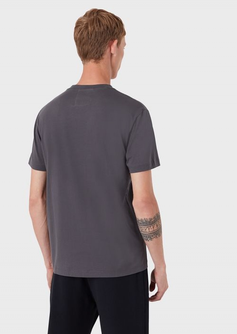 Anthracite Emporio Armani Pima-jersey T-shirt With Logo Print | EA-SN58707