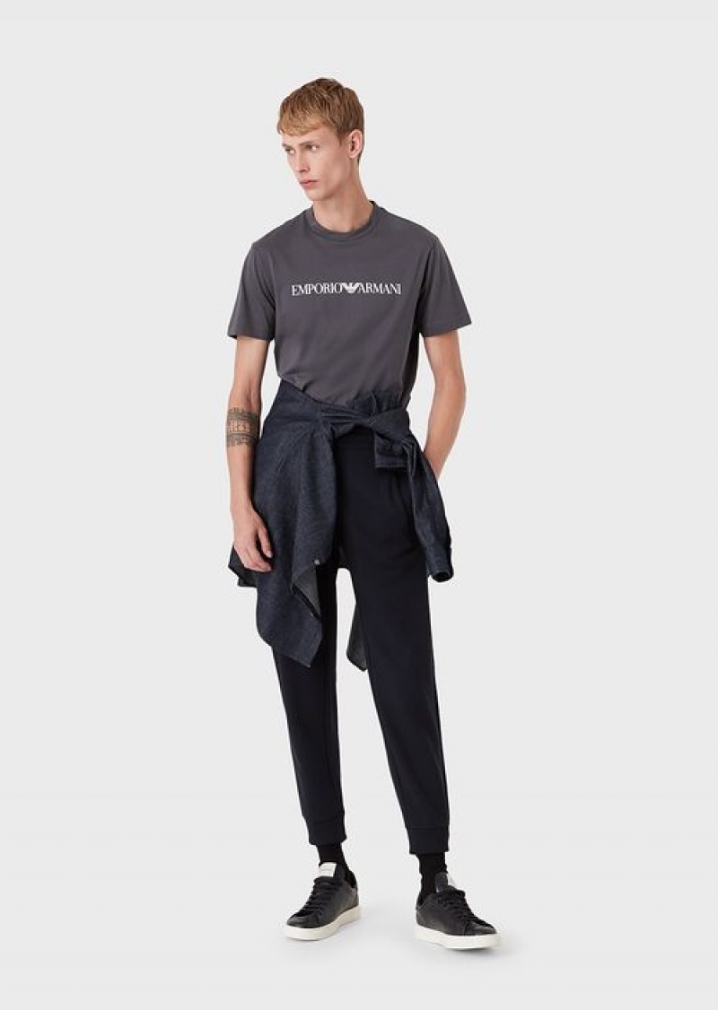 Anthracite Emporio Armani Pima-jersey T-shirt With Logo Print | EA-SN58707