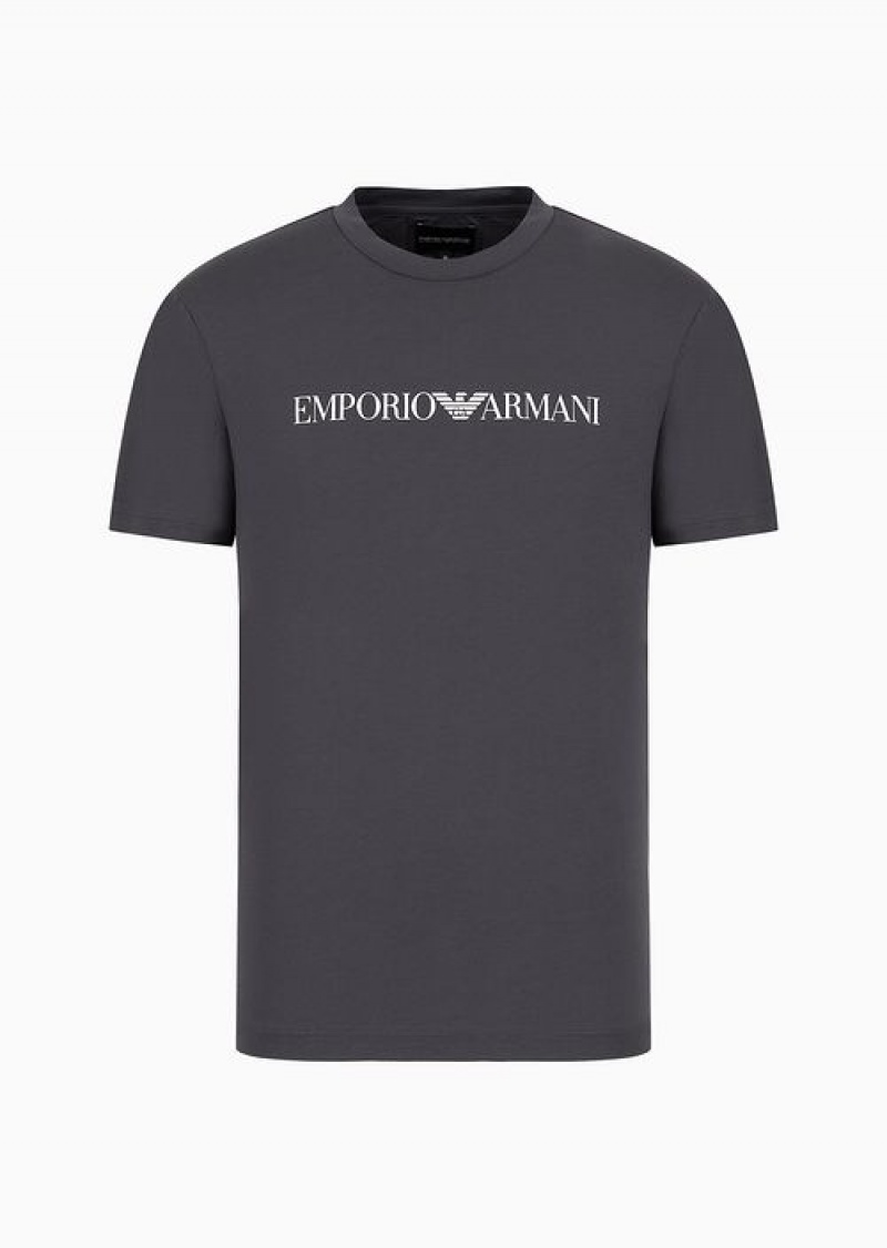 Anthracite Emporio Armani Pima-jersey T-shirt With Logo Print | EA-SN58707