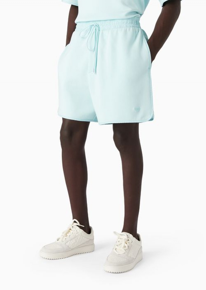 Aqua Blue Emporio Armani Micro-eagle Embroidered Double Jersey Drawstring Shorts | EA-SN58304